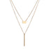 Double Strand Bar Drop & Plain Charm Necklace | Gold-Tone Stainless Steel - HartCentered