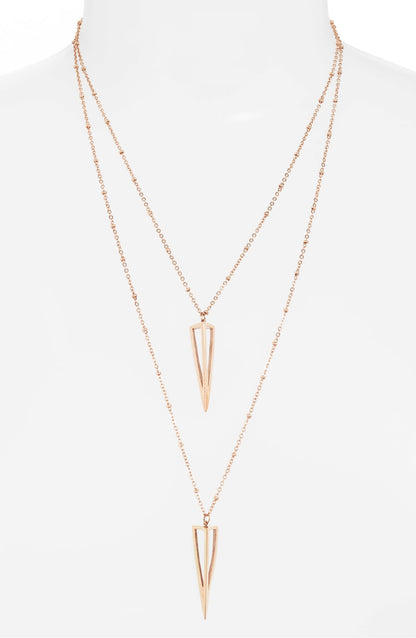 Polished Layered Pyramid Pendants Necklace | Gold-Tone Stainless Steel - HartCentered