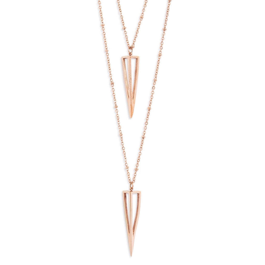 Polished Layered Pyramid Pendants Necklace | Gold-Tone Stainless Steel - HartCentered