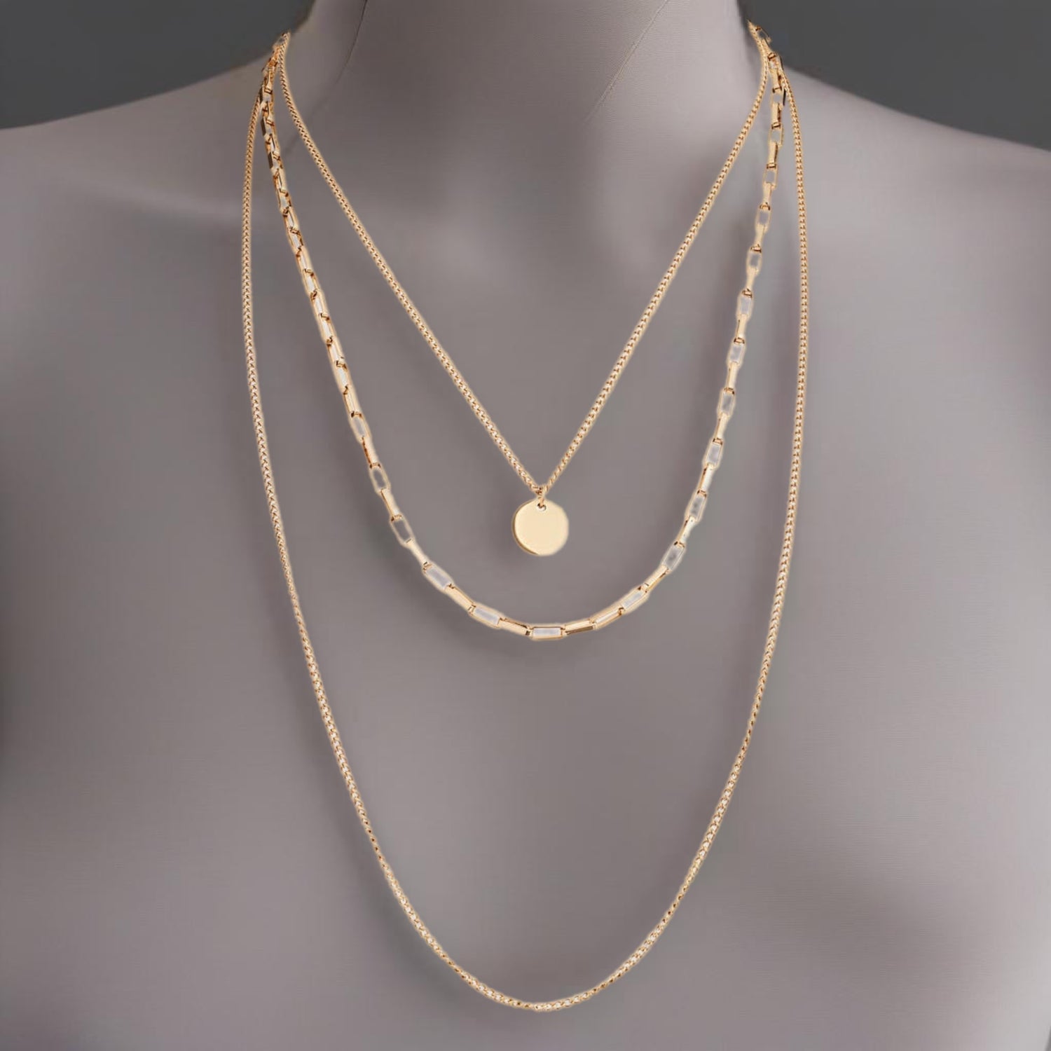 Triple Strand Link Necklace | Gold-Tone Stainless Steel - HartCentered