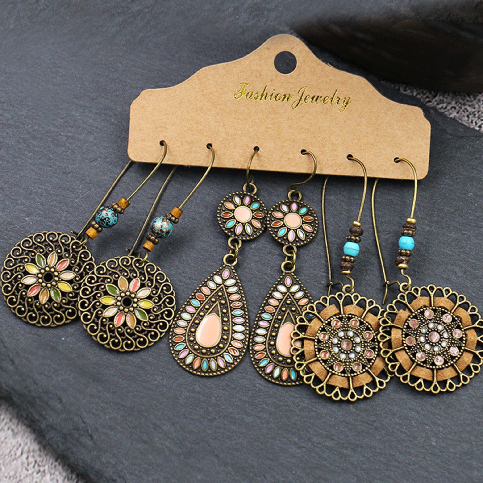 Boho Retro Hollow Dangle Earrings Set | 3 Pairs