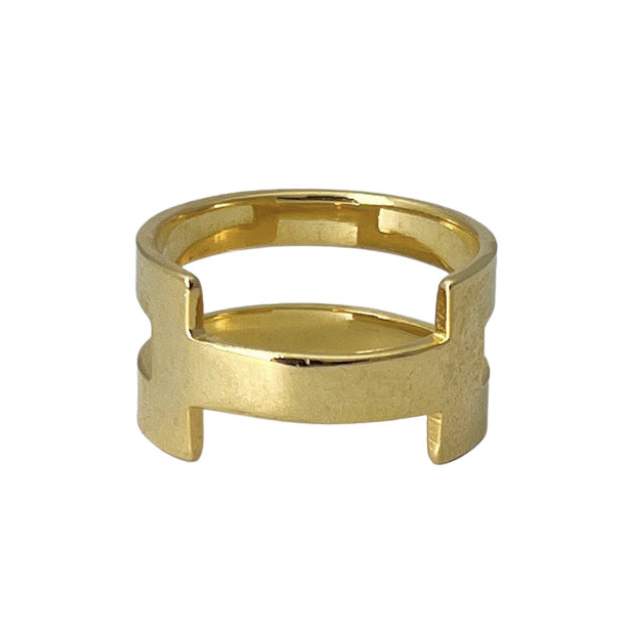 Geo Stripe Bombshell Ring | 14k-Gold Plated Brass Bullet Castings | Handmade in Cambodia