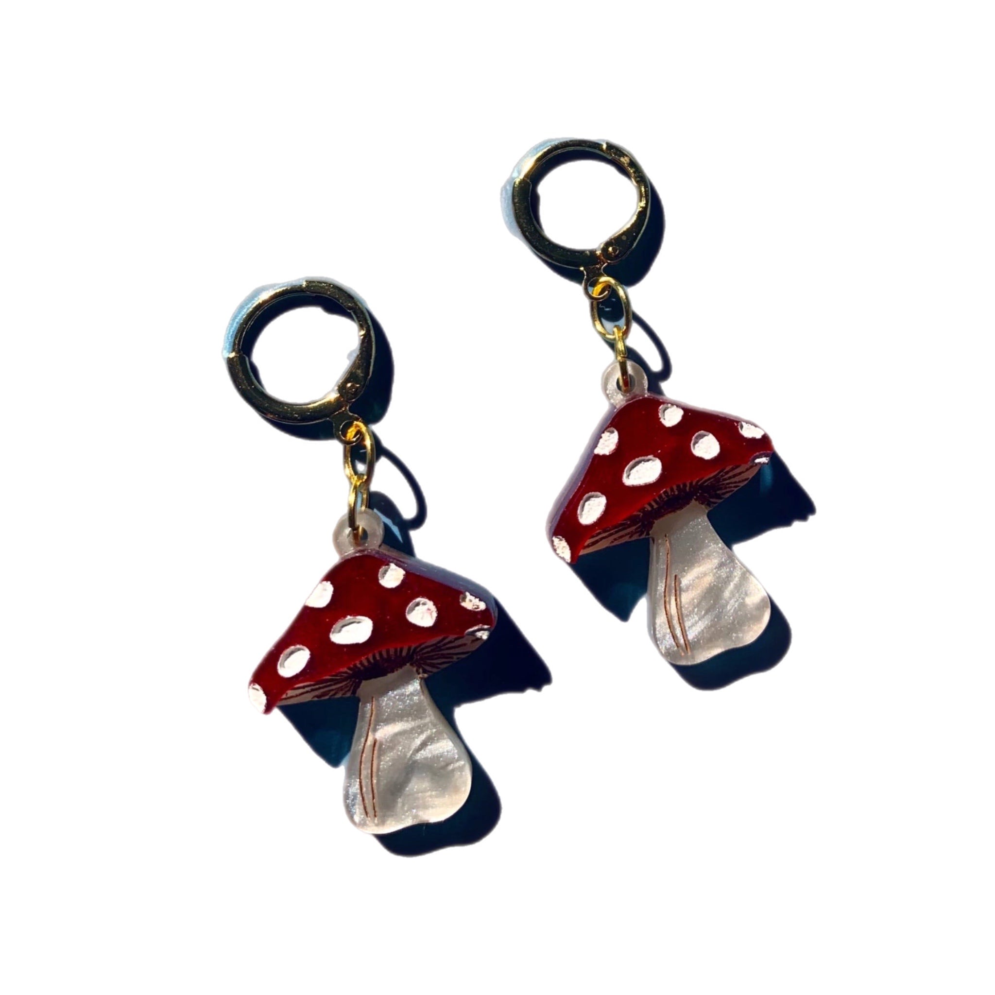 Mini Mushrooms Acrylic Statement Earrings | Gold-Plated Hypoallergenic