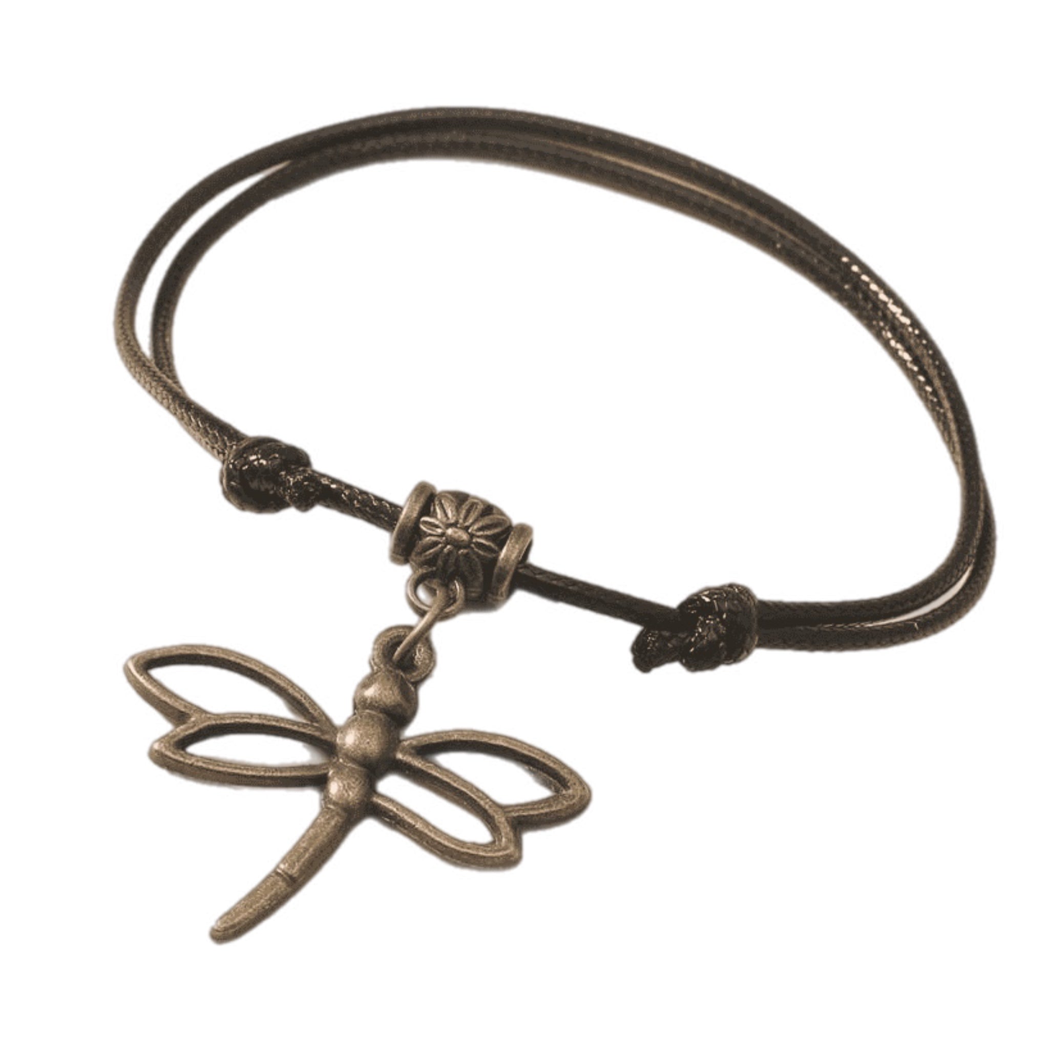 Dragonfly Charm Anklet | Black Adjustable Ankle Bracelet