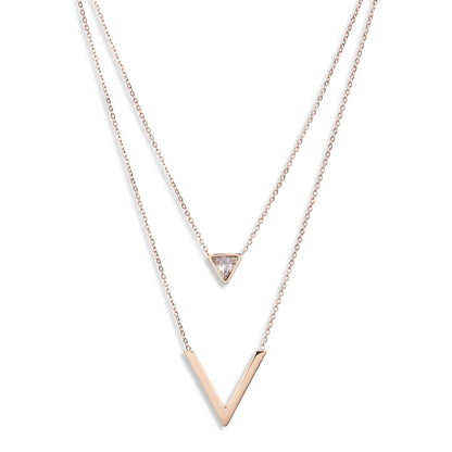 Double Inset V Necklace with Triangle Focal | Stainless Steel &amp; CZ - HartCentered