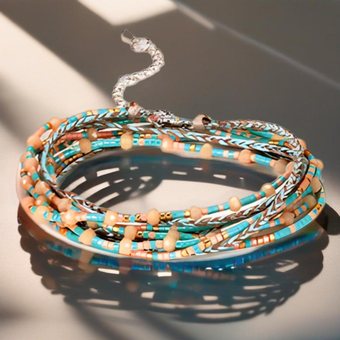 Coastal Harmony Wrap Bracelet / Necklace | Ceramic &amp; Glass Beads