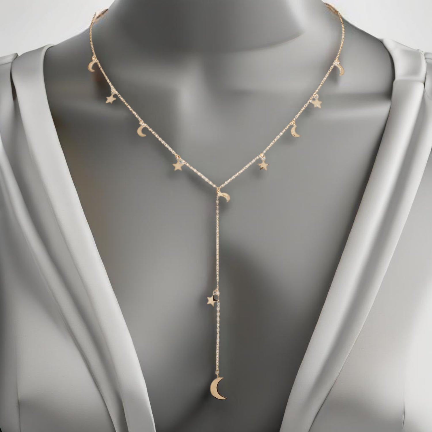 Sun, Moon, &amp; Stars Y-Necklace | Gold-Tone Stainless Steel - HartCentered