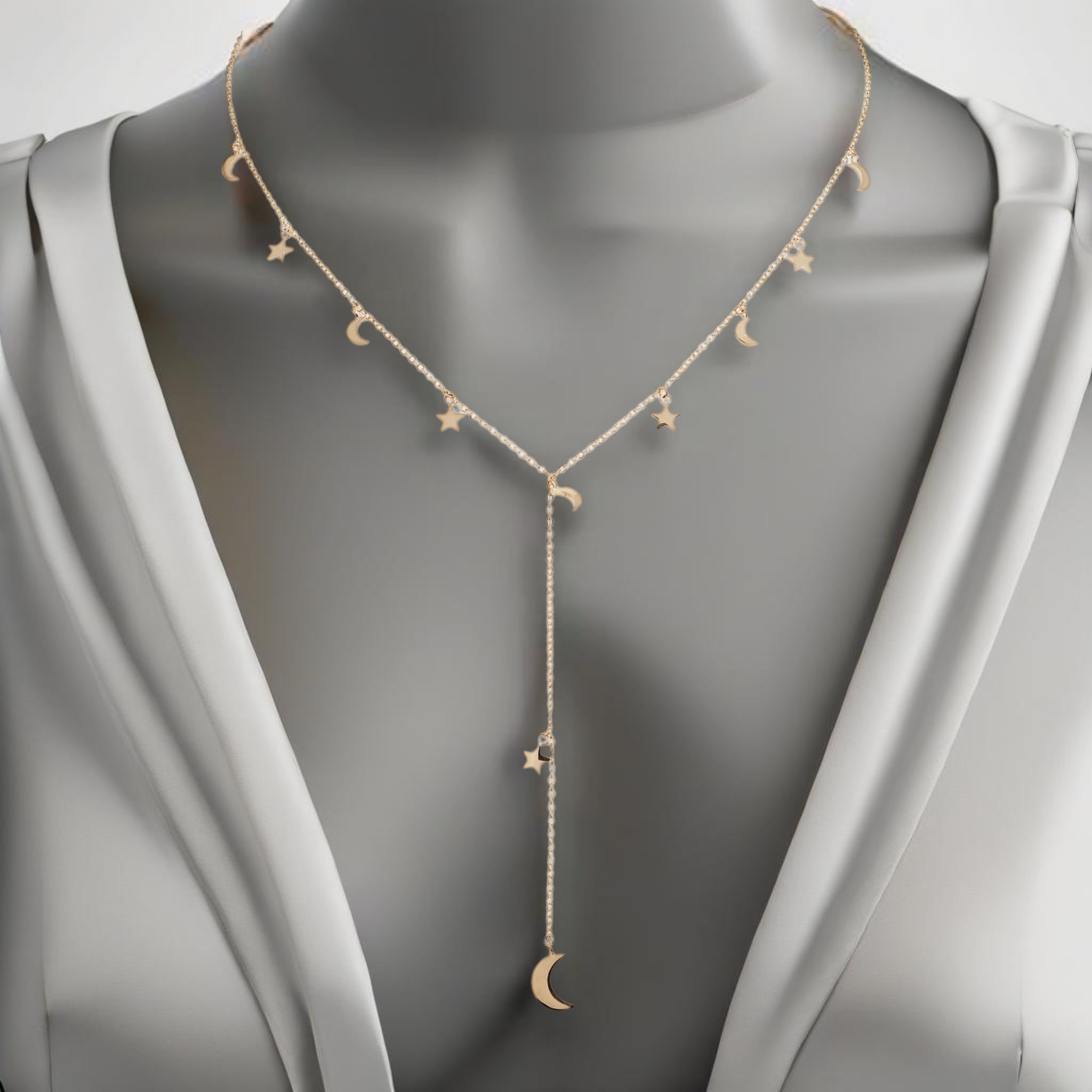 Sun, Moon, &amp; Stars Y-Necklace | Gold-Tone Stainless Steel - HartCentered