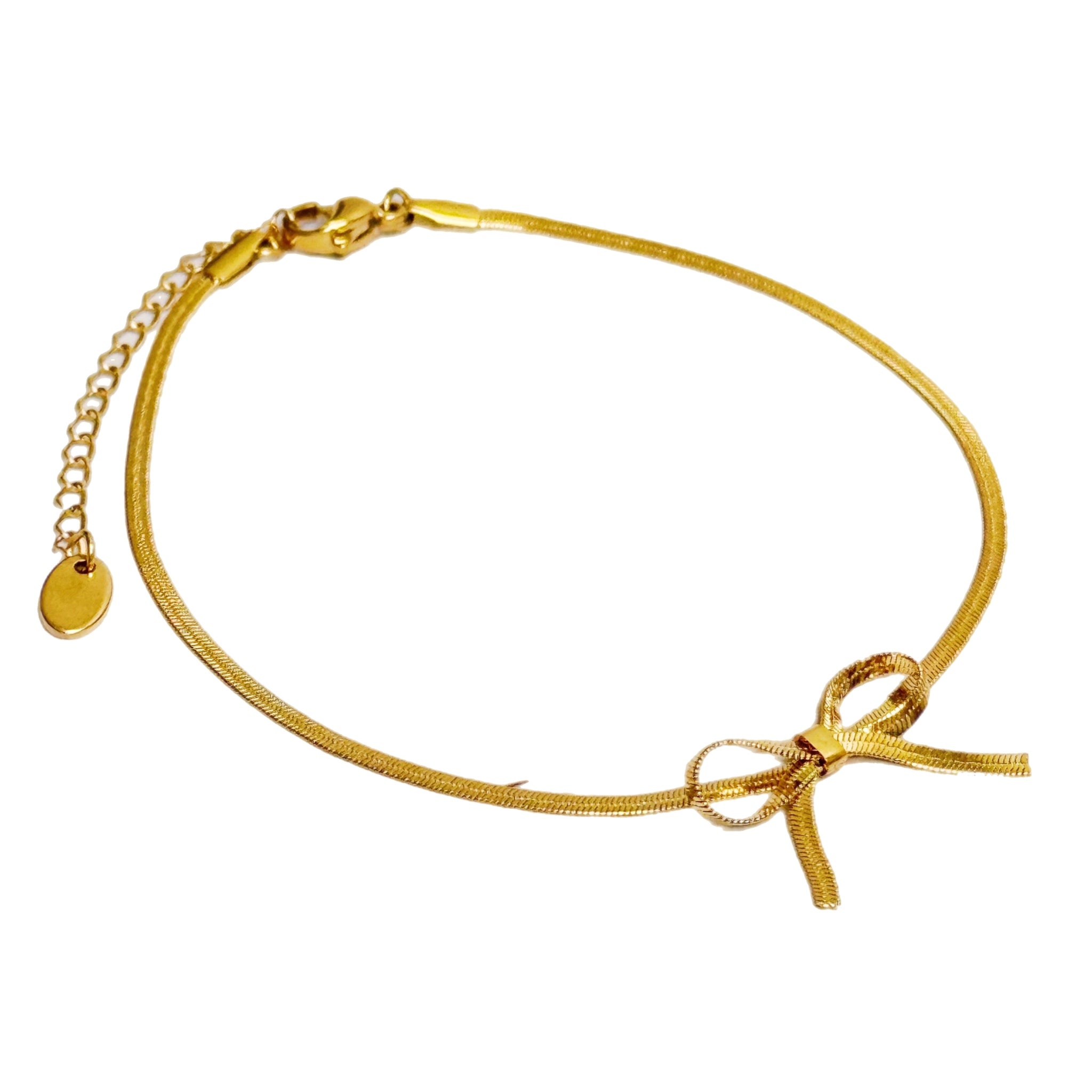 Herringbone Chain Bow Anklet | 18k Gold-Plated Brass Ankle Bracelet