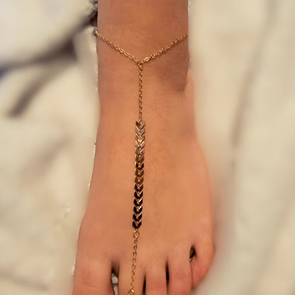 Bohemian Gold Barefoot Sandal Anklet | Ankle Bracelet with Toe Ring