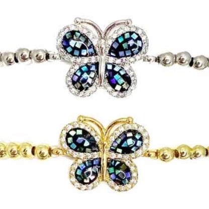 Beautiful Mosaic Butterfly Anklet | Elastic Ankle Bracelet with Metal Beads &amp; CZ