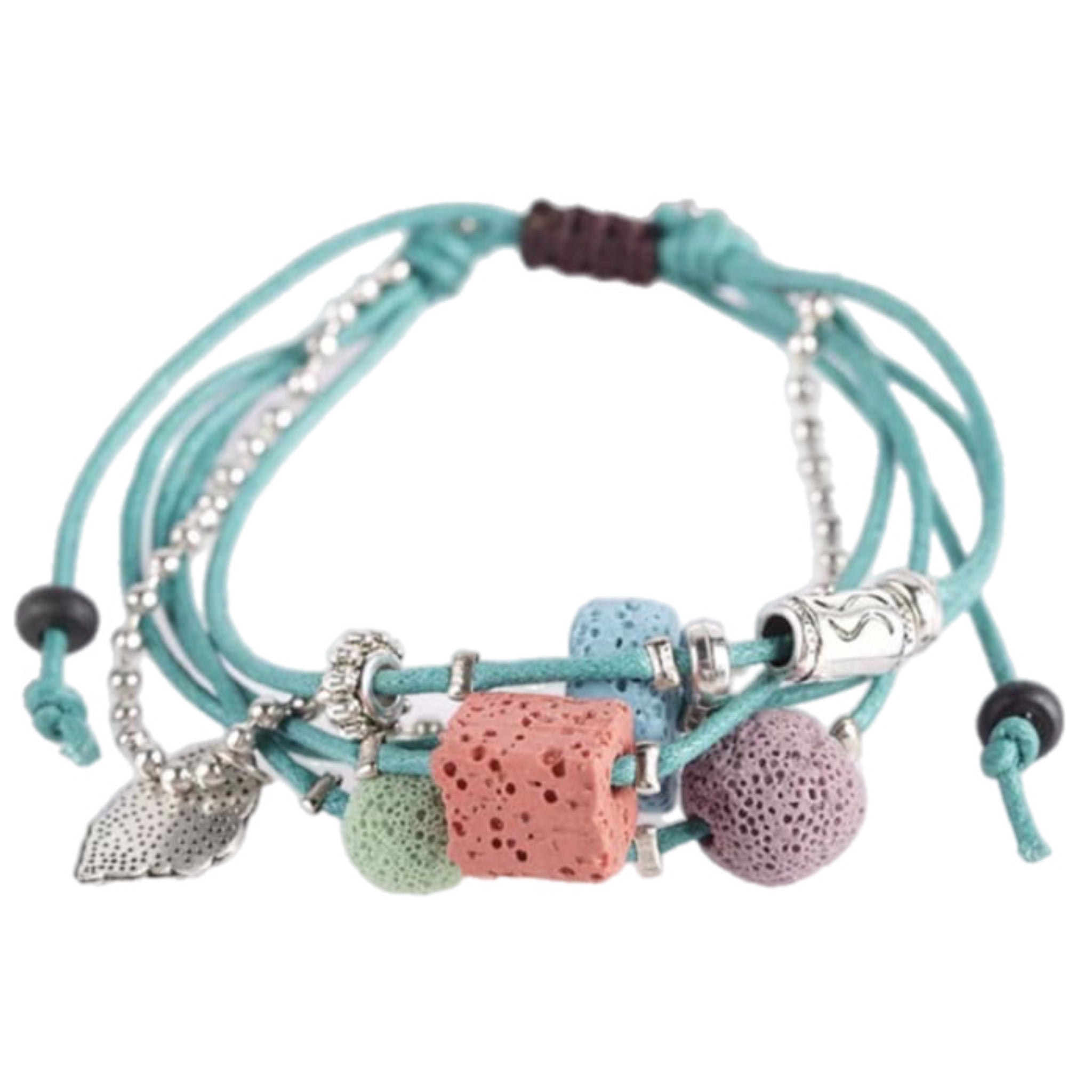 Teal Charms &amp; Lava Stone | Essential Oil Bracelet - HartCentered