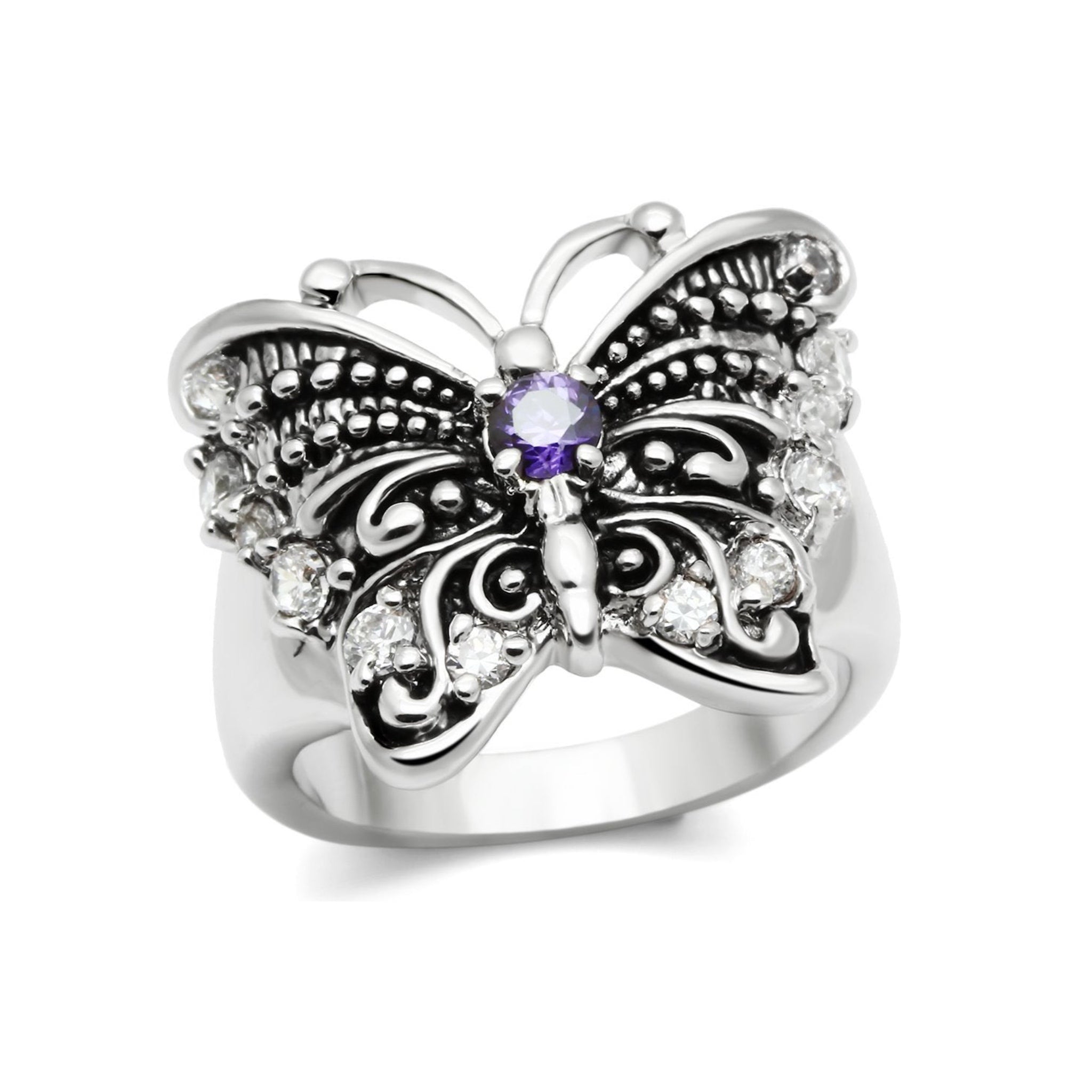 Butterfly Ring | Rhodium Brass &amp; CZ in Amethyst