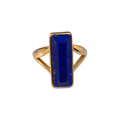 Lapis Lazuli Rectangle Gold Ring | Gold-Plated Sterling Silver | Adjustable Size 7