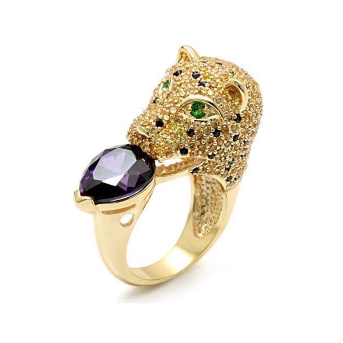 Cheetah Ring | Imitation Gold Brass Ring &amp; CZ in Amethyst