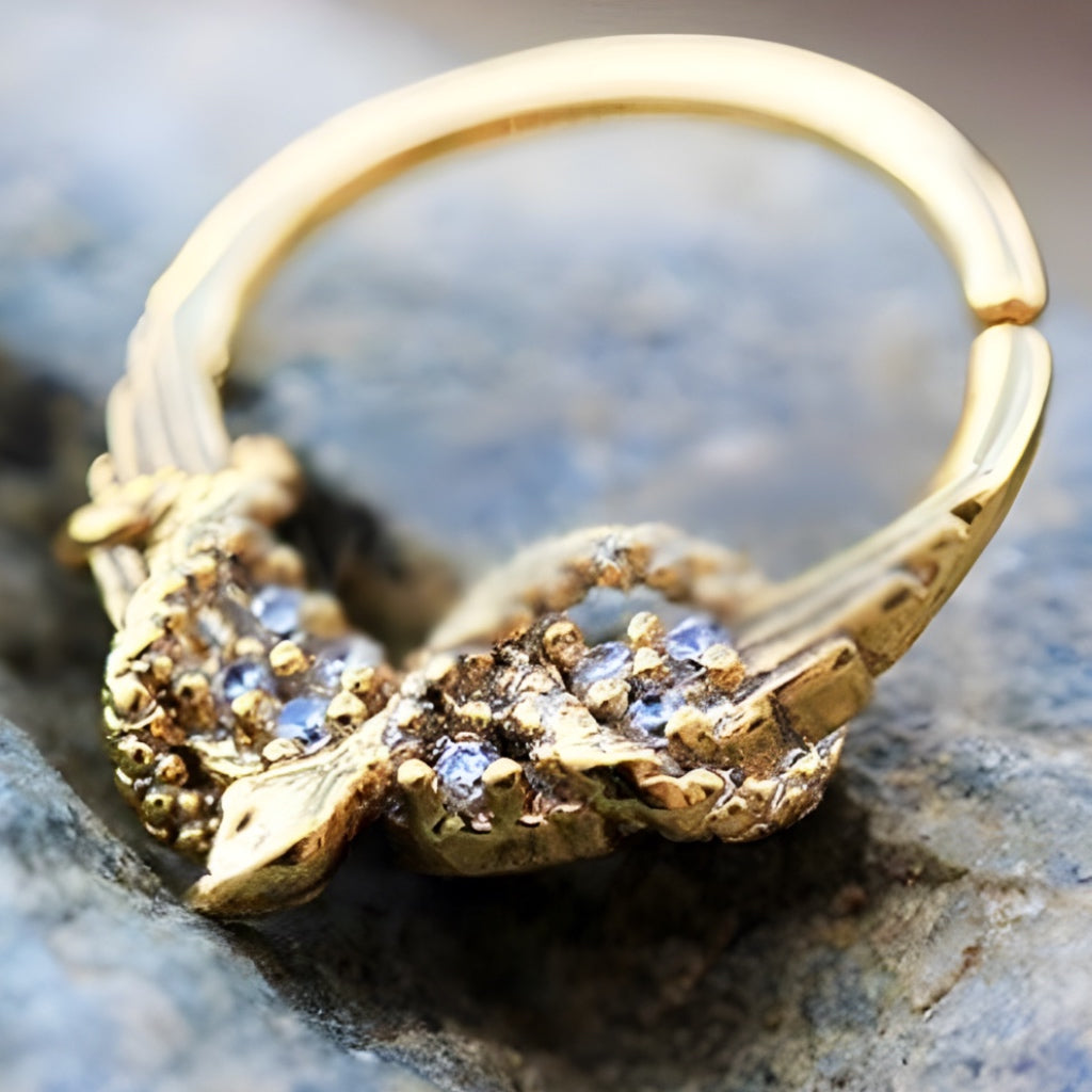 Gold Plated Jeweled Wings and Snake Seamless Ring / Septum Ring