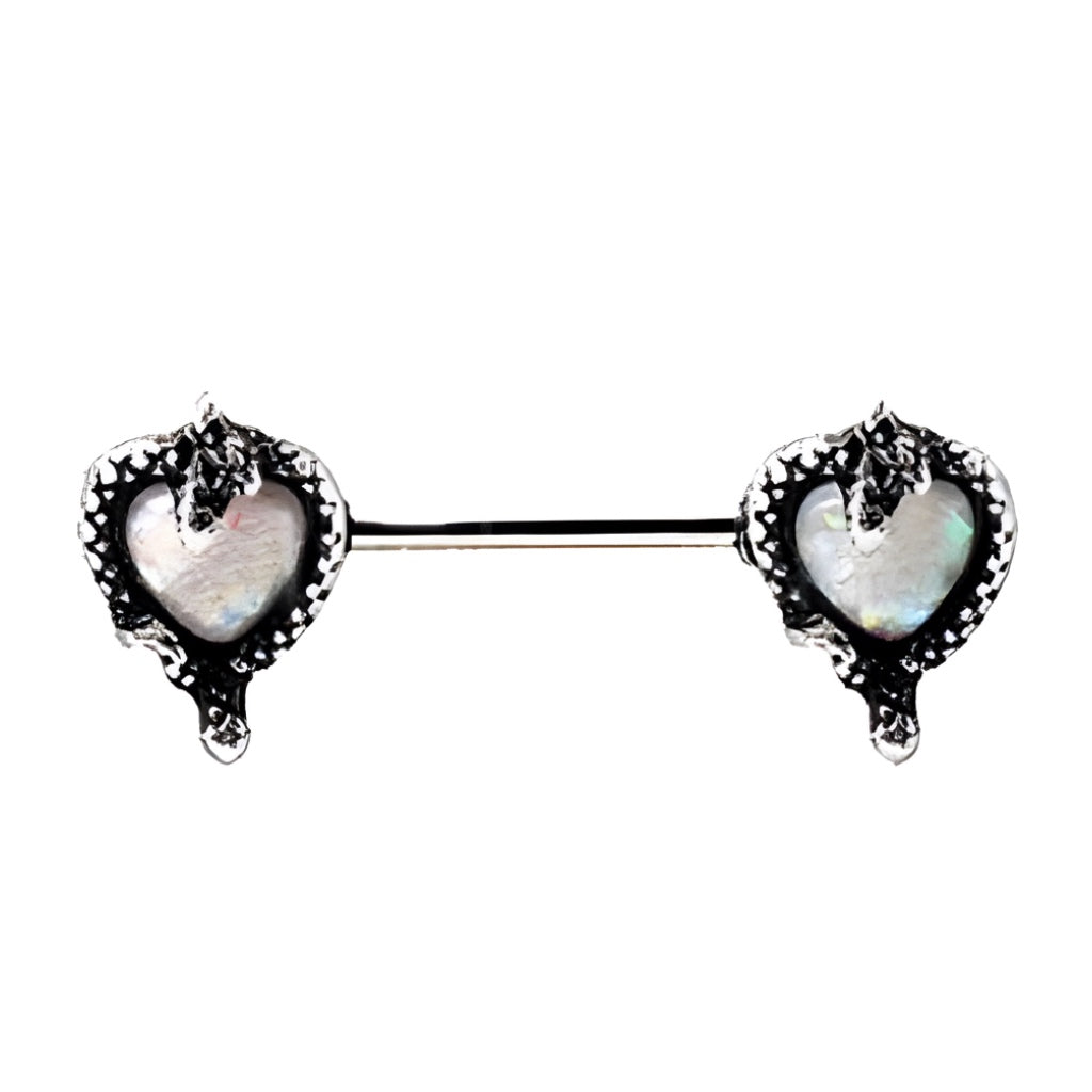 316L Stainless Steel Synthetic Opal Heart with Snake Nipple Bar