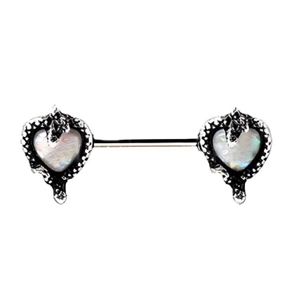 316L Stainless Steel Synthetic Opal Heart with Snake Nipple Bar