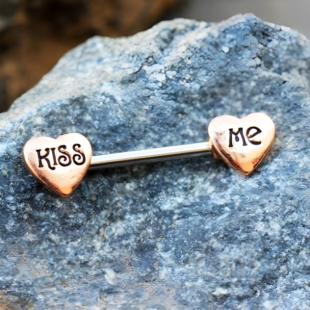 Rose Gold &quot;Kiss Me&quot; Heart Nipple Bar