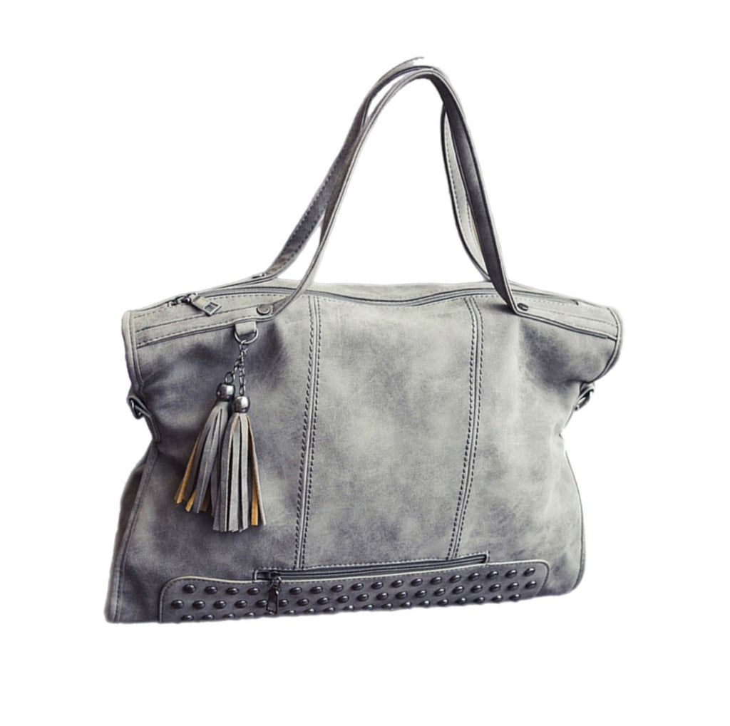 Gray Vintage Studded Handbag | Tote Bag - HartCentered