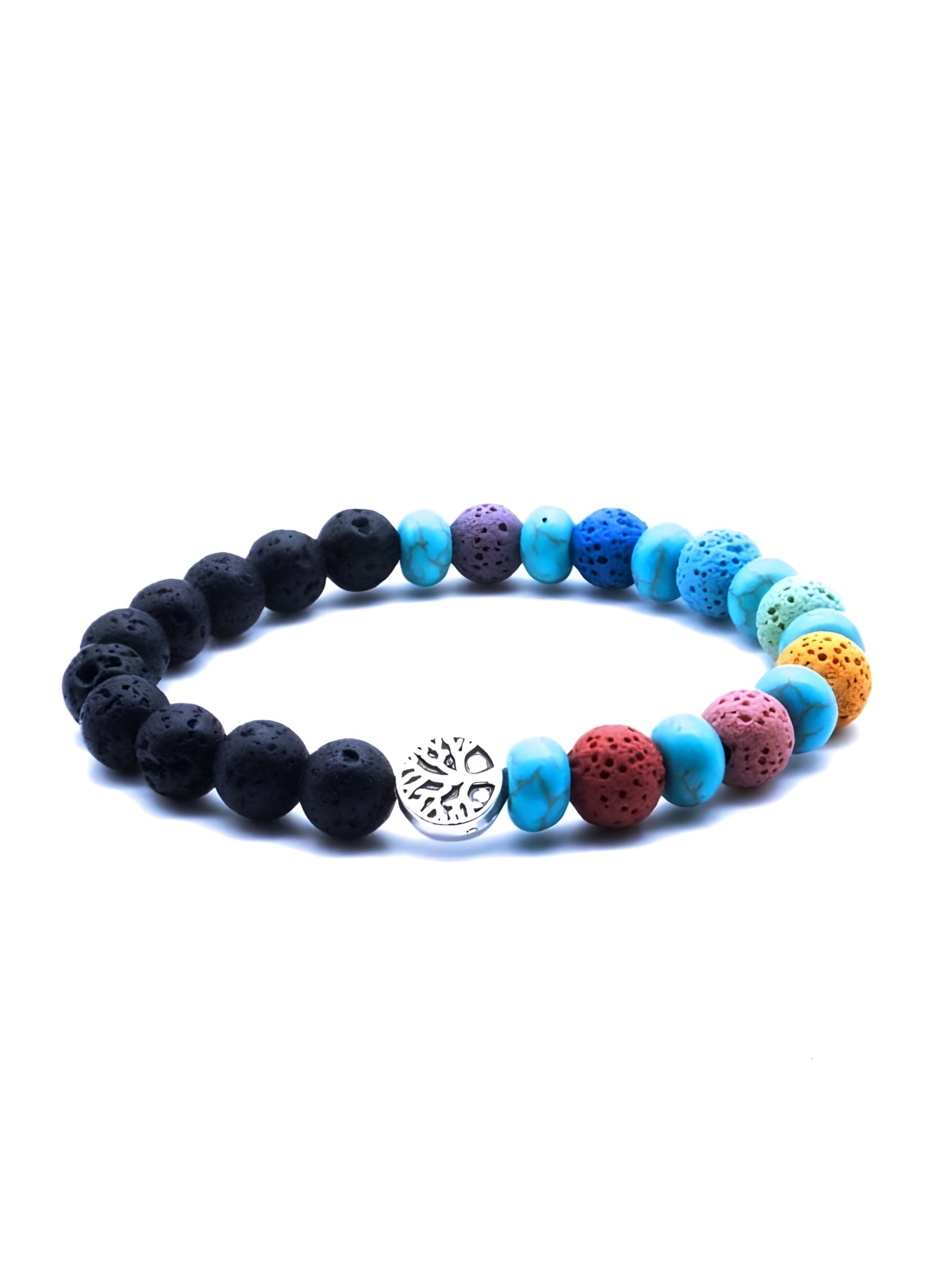 Turquoise &amp; Lava Stone | Tree of life | Seven Chakra | Essential Oil Bracelet - HartCentered