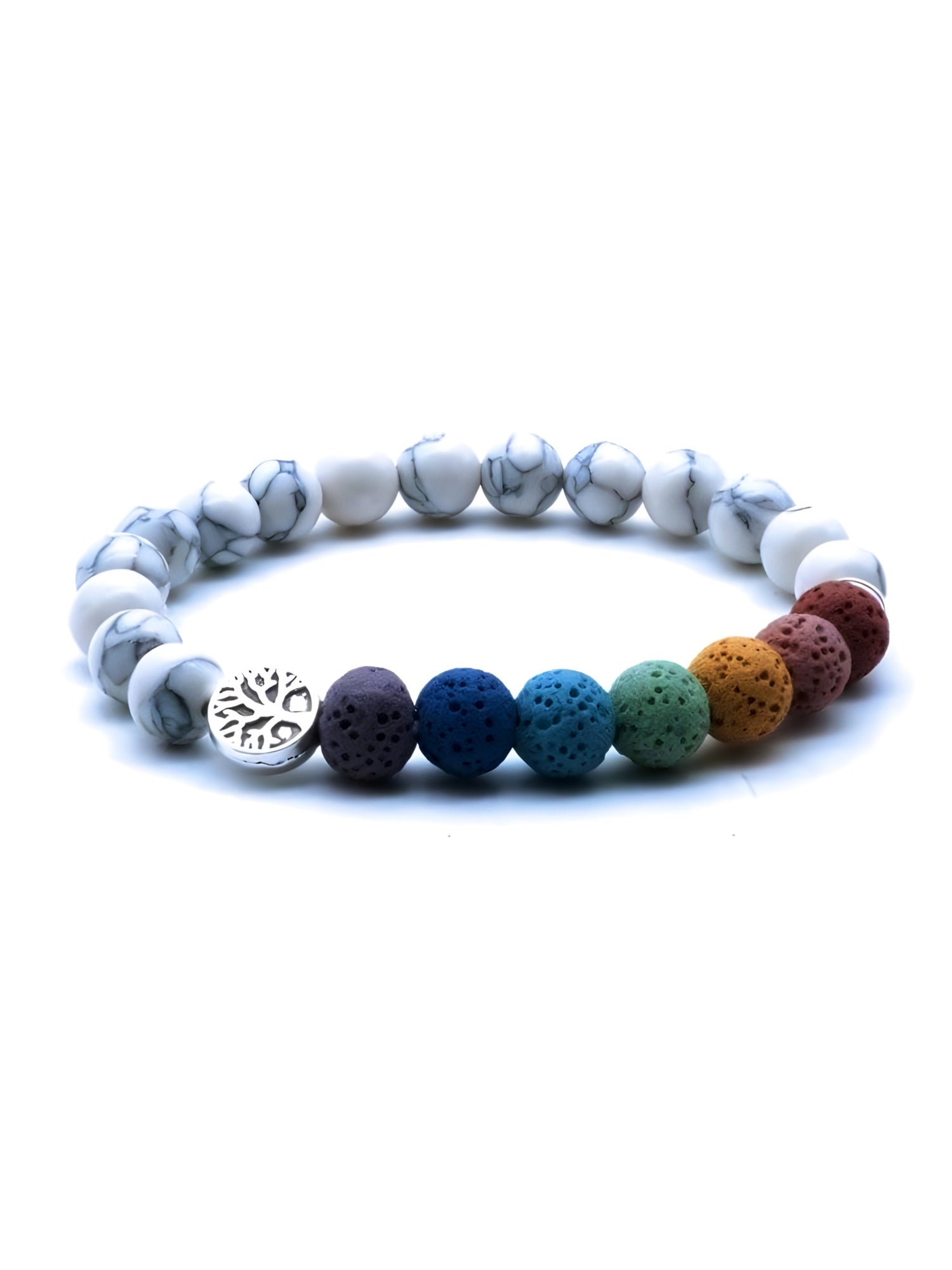 White Howlite &amp; Lava Stone | Seven Chakra Tree of Life | Essential Oil Bracelet - HartCentered