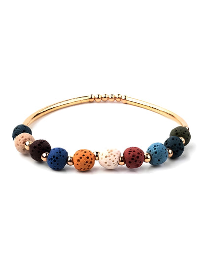 Gold &amp; Rainbow Lava Stone | Essential Oil Bracelet - HartCentered