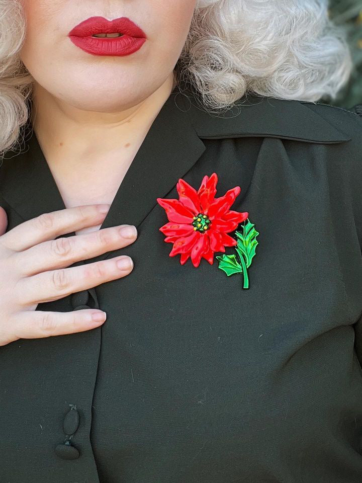 Enamel Poinsettia Statement Brooch by Lipstick &amp; Chrome-1