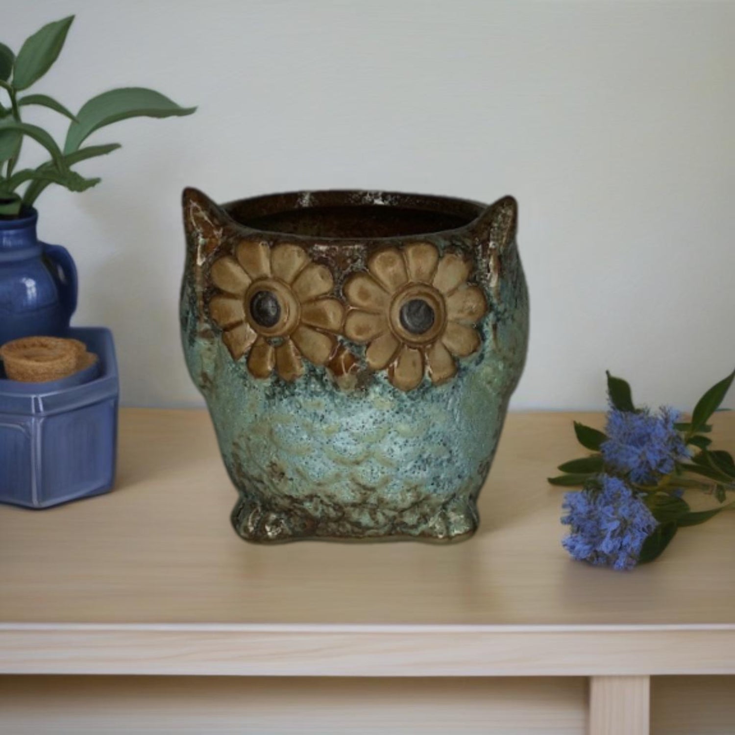 Blue Owl Flower Pot | Style 1