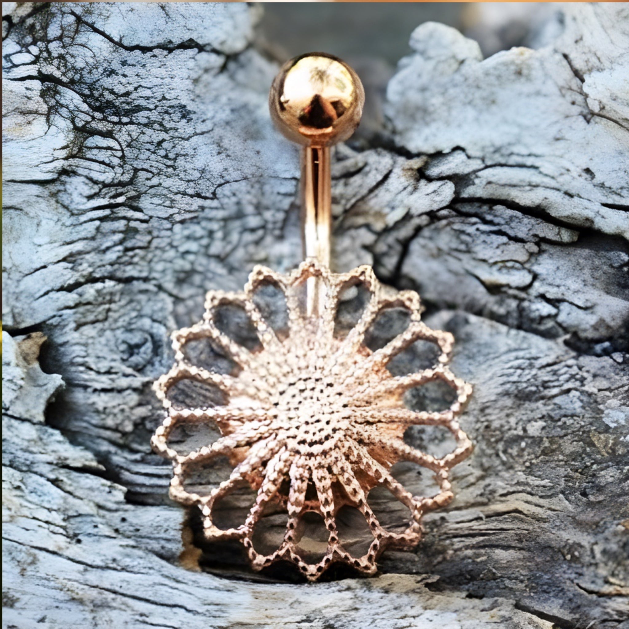 Rose Gold Plated Ornate Flower Navel Ring