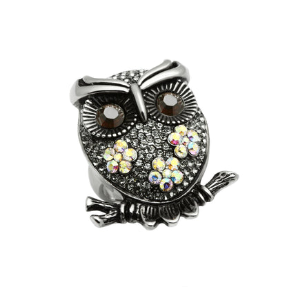 Smoky Quartz Owl Ring | Stainless Steel with Top Grade Crystal