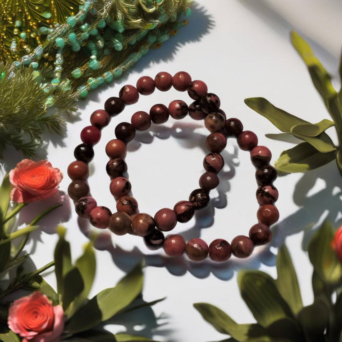 Rhodonite Crystal Beaded Bracelet | 8mm Natural Stone