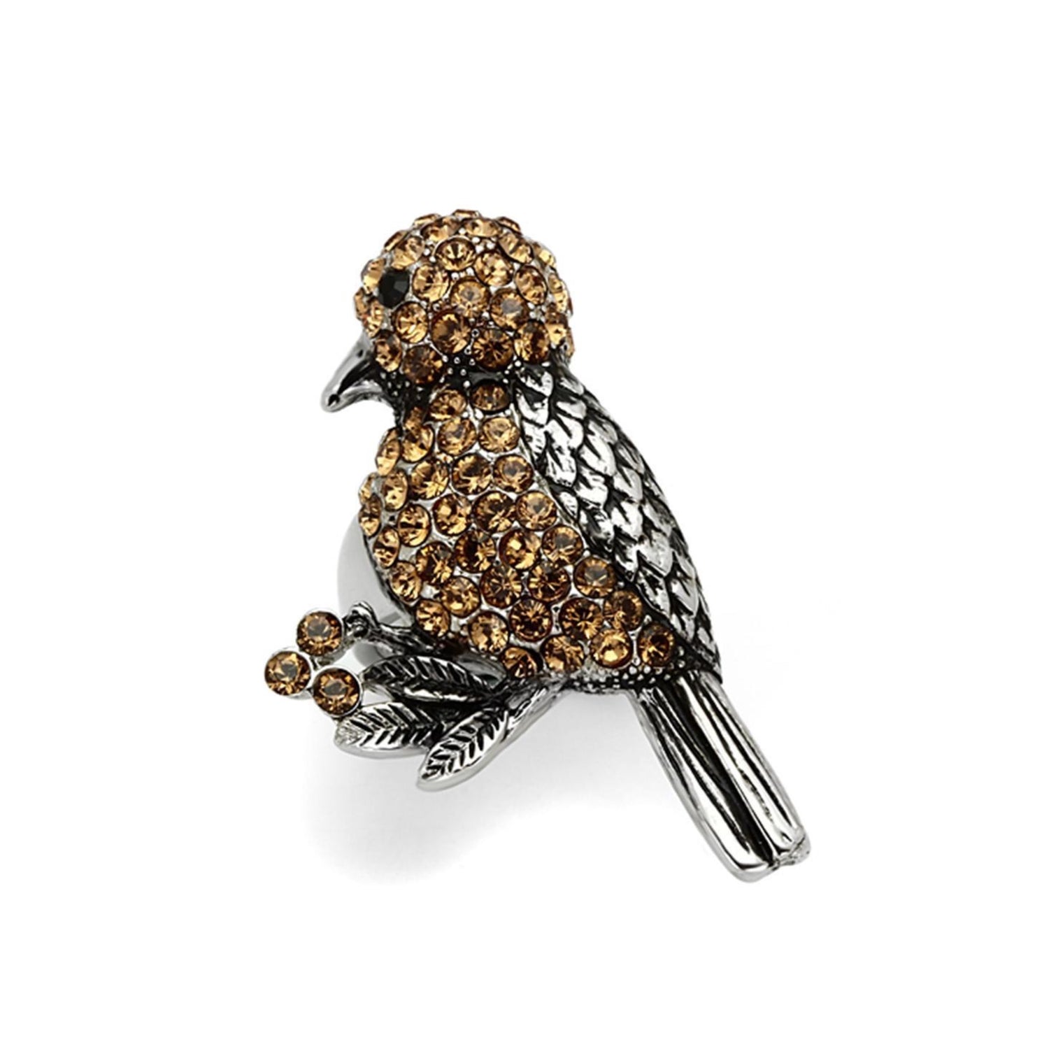 Smoky Quartz Bird Ring | Stainless Steel &amp;  Top Grade Crystal