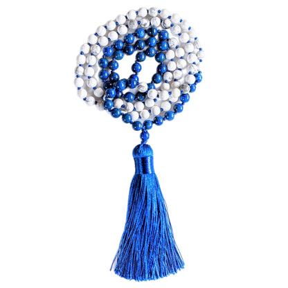 Sodalite &amp; White Howlite | Protection Mala | Prayer Beads | 108 Count | Japa Mala Tassel Necklace