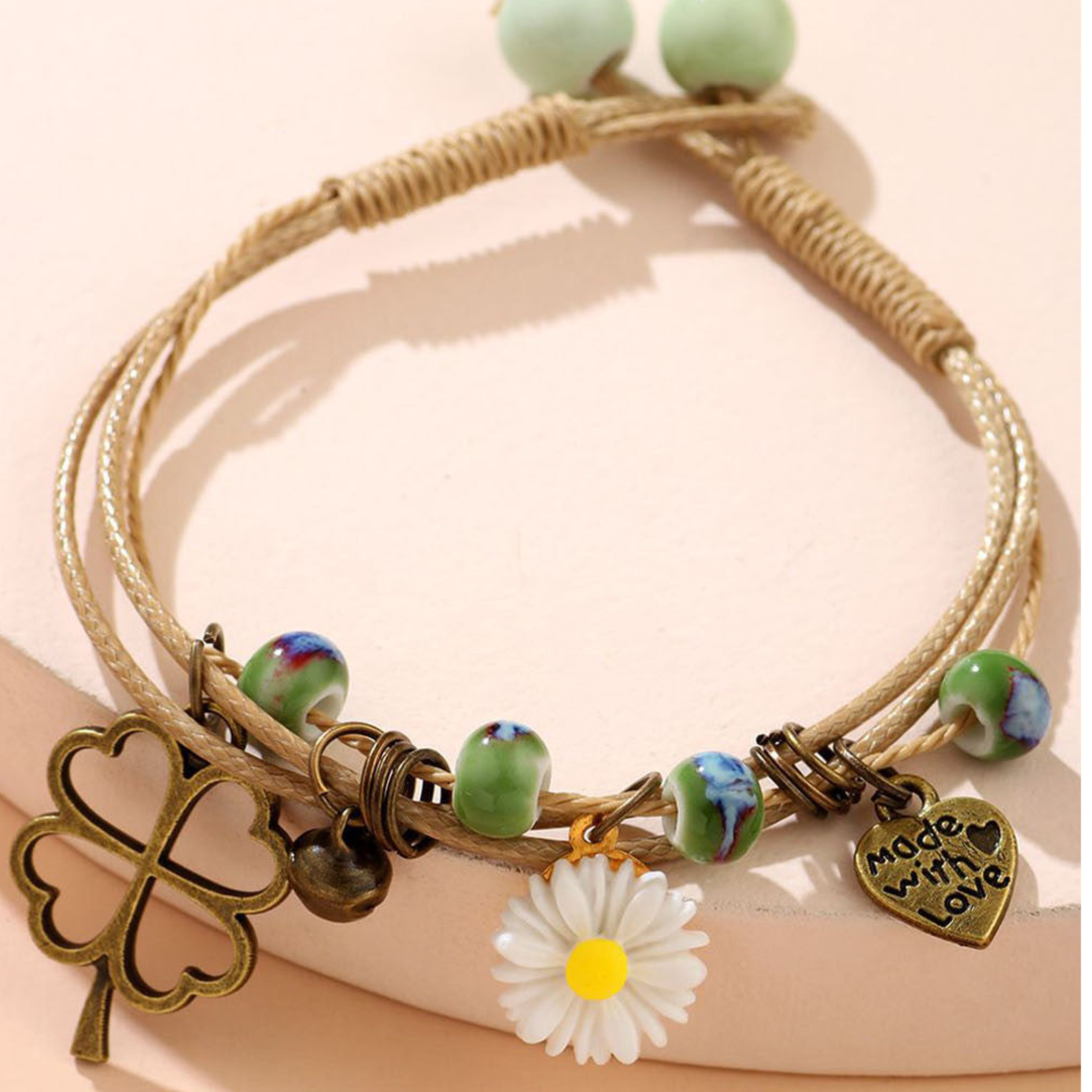 Heart &amp; Flower Charm Bracelet | Hand-Woven - HartCentered