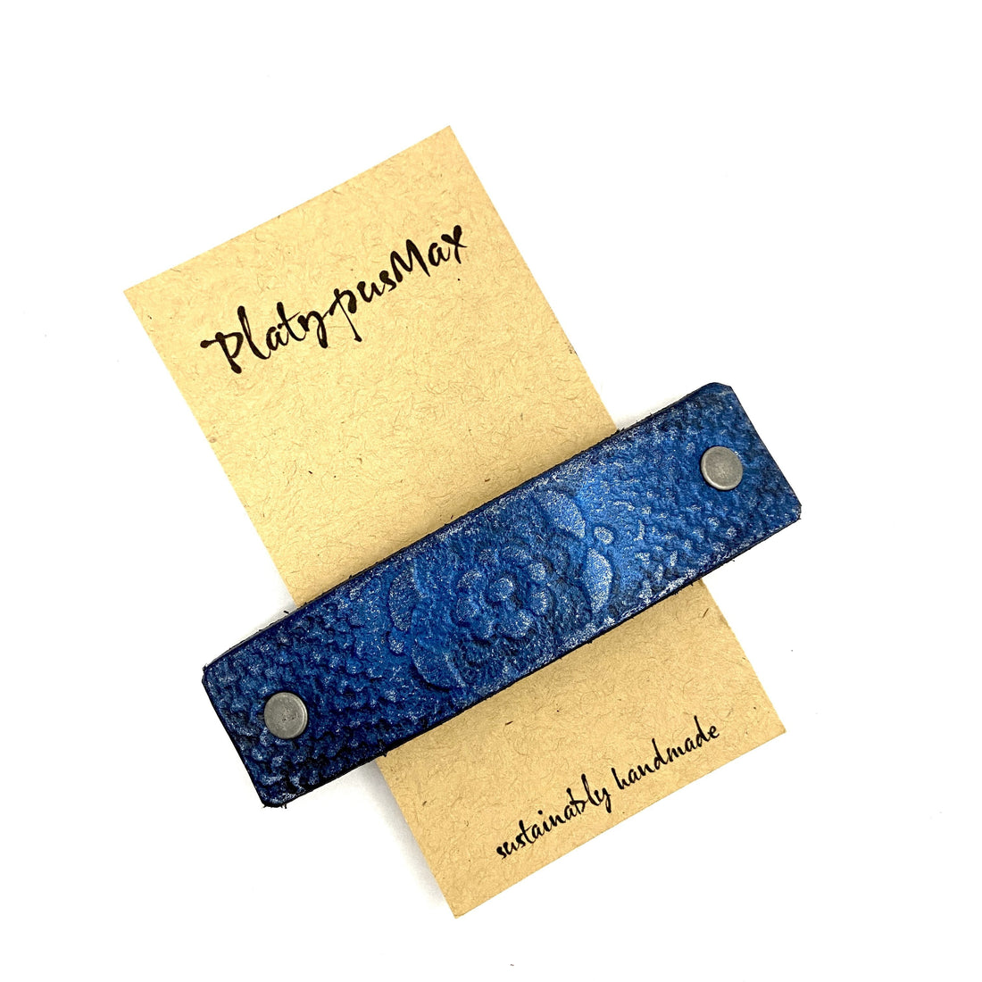 Brilliant Blue Lace Flower Leather Hair Barrette-1