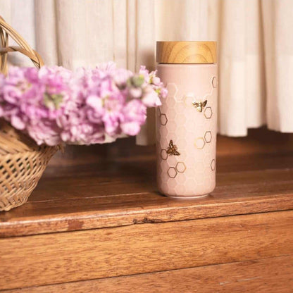 Honey Bee Ceramic Travel Mug / Gold 12.3 oz - HartCentered