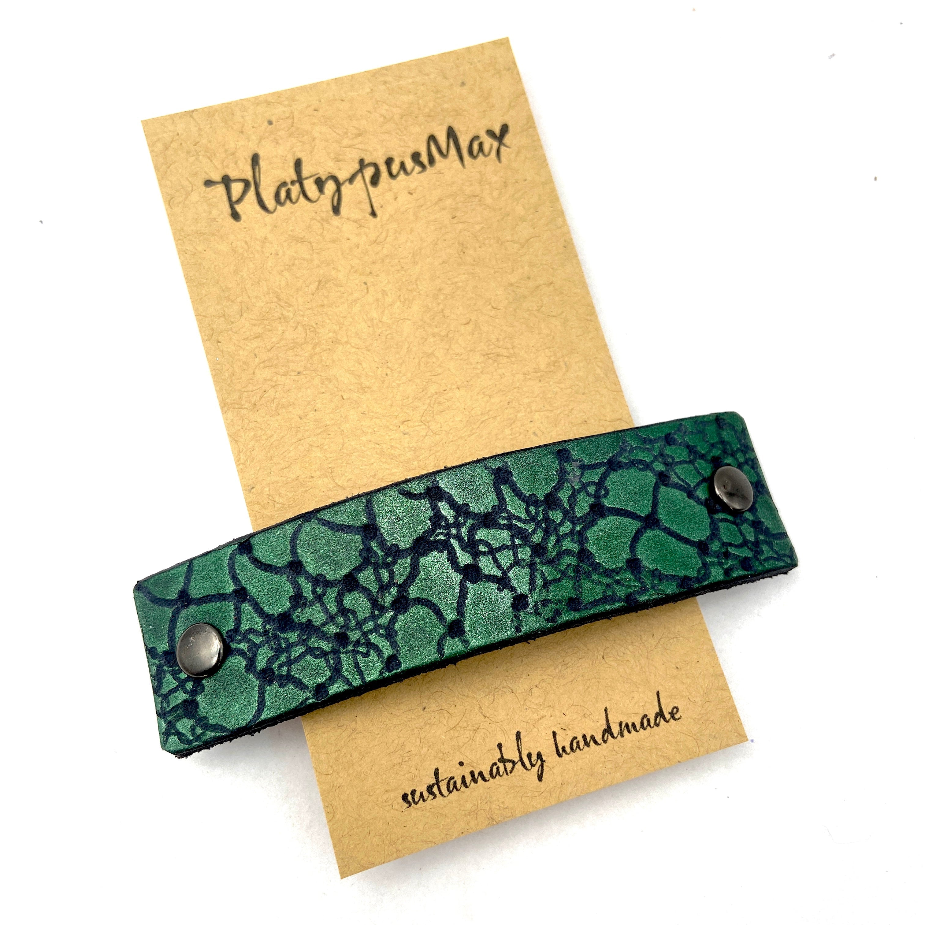 Green Dragon Scales Leather Hair Barrette-0