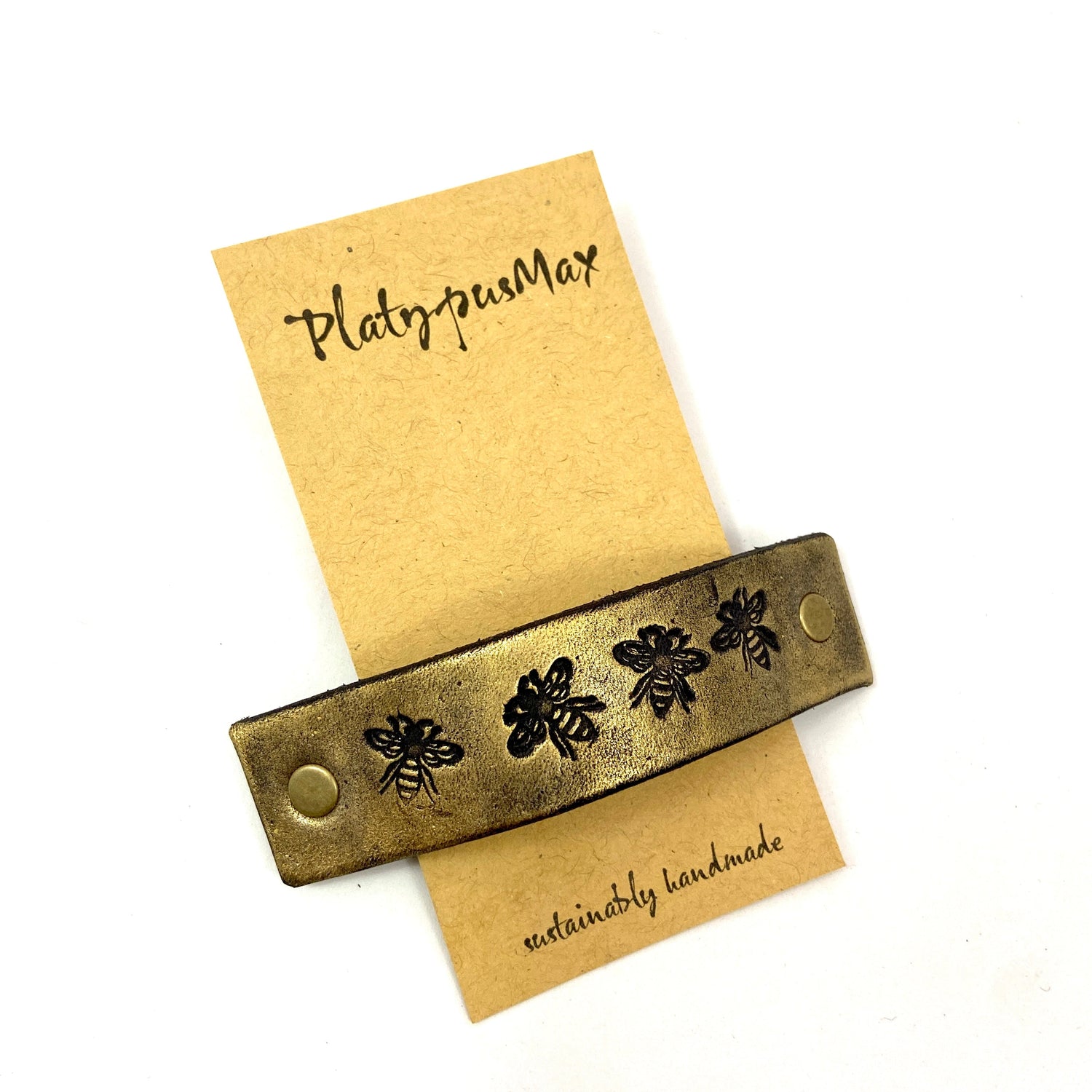 Stamped Golden Bees Shimmer Hair Clip-0