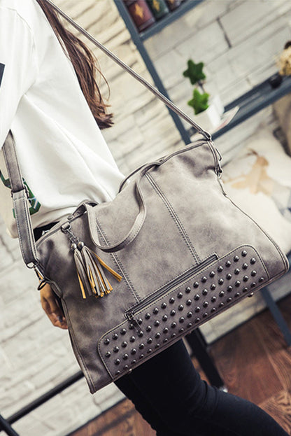 Gray Vintage Studded Handbag | Tote Bag - HartCentered