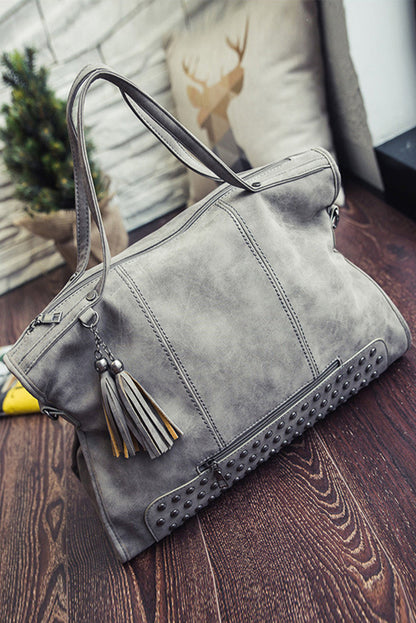 Gray Vintage Studded Handbag | Tote Bag - HartCentered