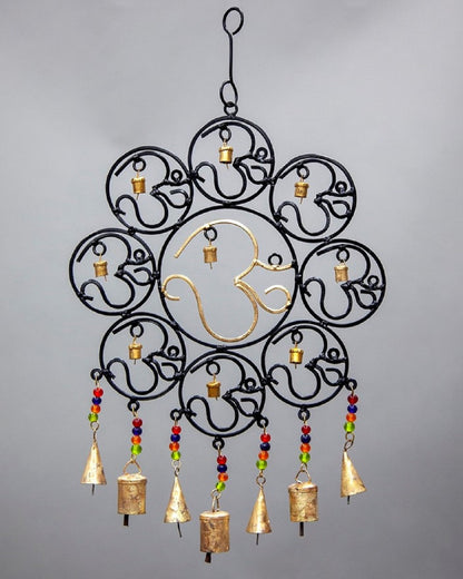 OM Brass Bells with glass beads wall hanging-1