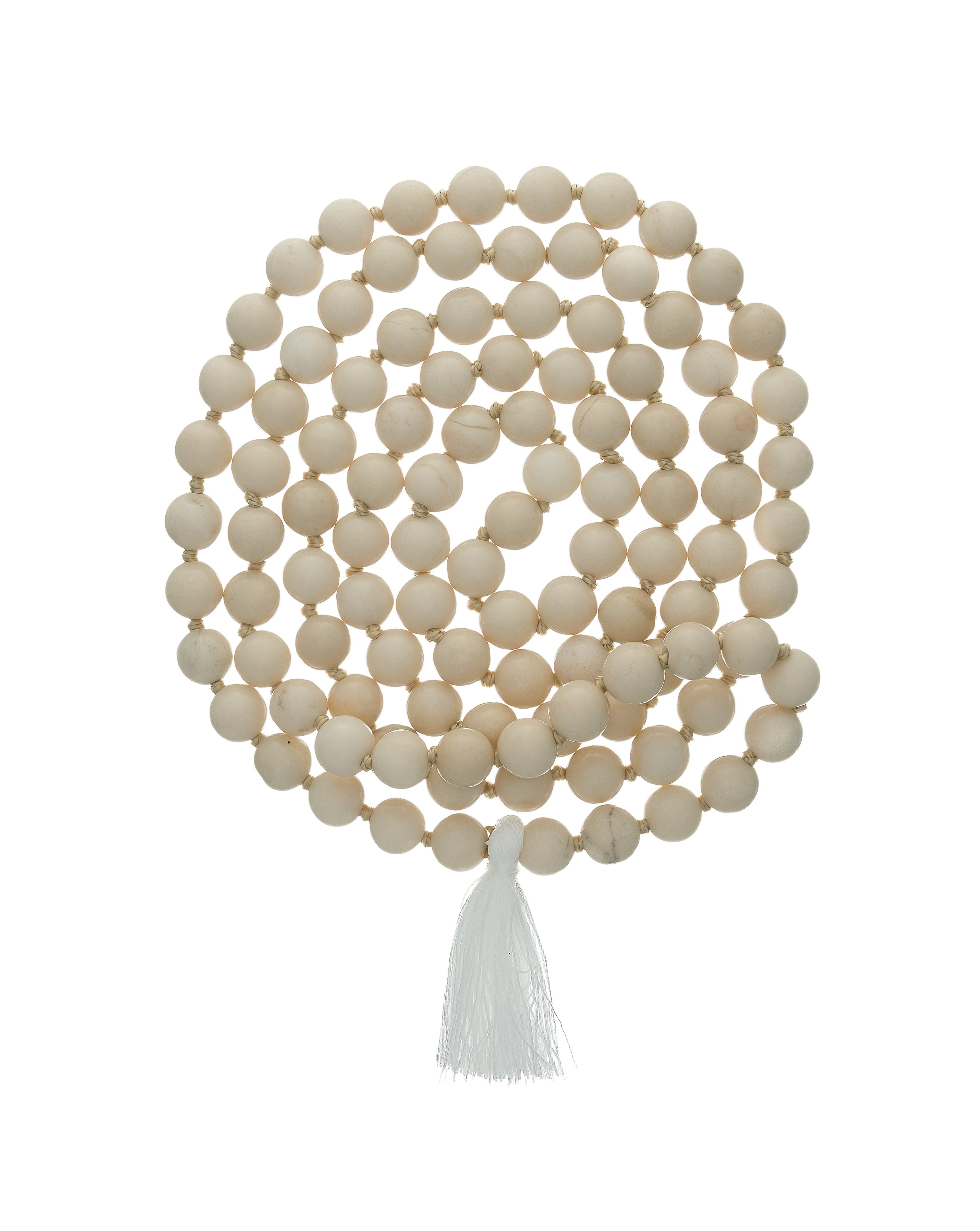 White Jasper Mala Short Tassel-0