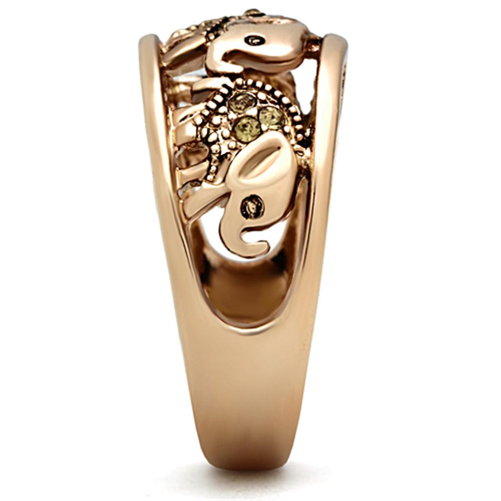 TK1380 - IP Rose Gold(Ion Plating) Stainless Steel Ring with Top Grade Crystal  in Citrine Yellow-3