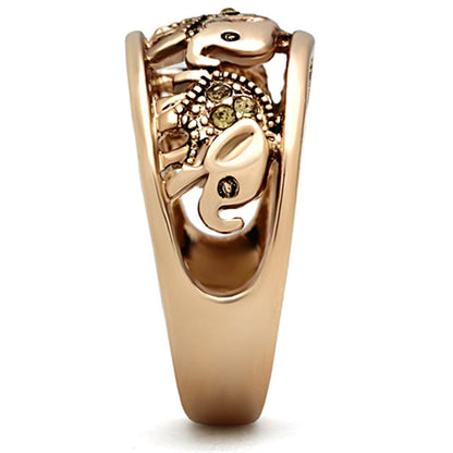 TK1380 - IP Rose Gold(Ion Plating) Stainless Steel Ring with Top Grade Crystal  in Citrine Yellow-3