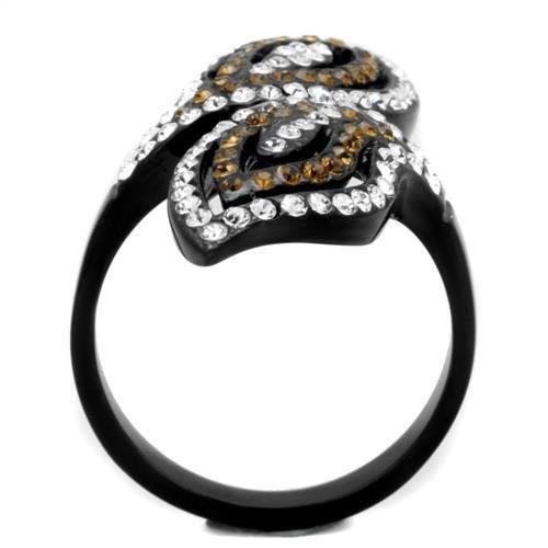 TK1864 - IP Black(Ion Plating) Stainless Steel Ring with Top Grade Crystal  in Smoked Quartz-2