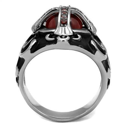 TK2507 - High polished (no plating) Stainless Steel Ring with AAA Grade CZ  in Garnet-2