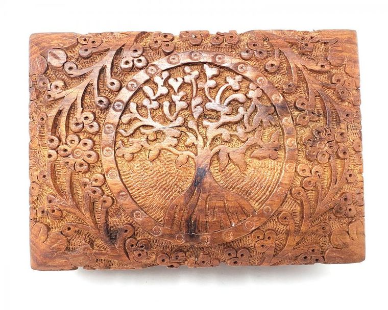 Tree of Life Hand Carved Wood Box 5&quot;x7&quot;-1