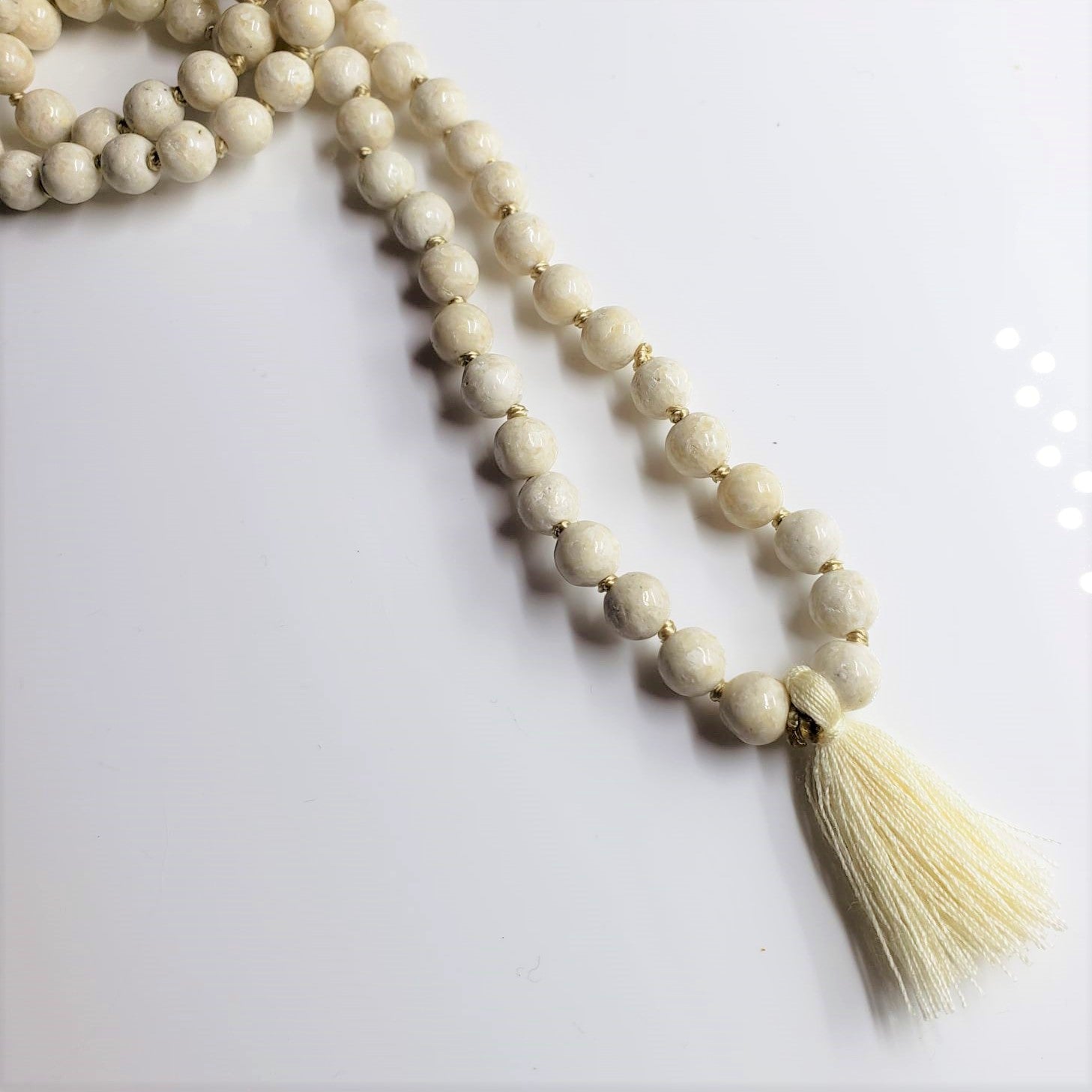 White Jasper Mala Short Tassel-1