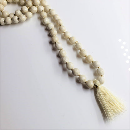 White Jasper Mala Short Tassel-1